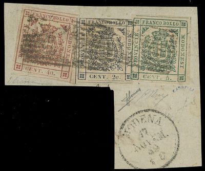 Modena - Gov. Provvisorio, splendido frammento tricolore. 15.10.1859 - Frammento di lettera con 