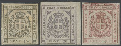 Modena - G.Provvisorio. 1859 - Tre esemplari del Governo provvisorio di Modena nuovi, il 40 