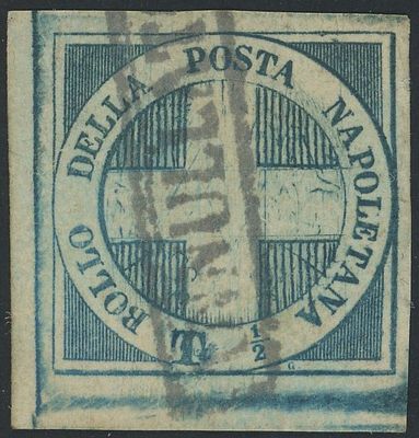 Napoli - Crocetta qualit&agrave; Lusso. 1860 - Crocetta 1/2 tr. azzurro n.16 di qualit&agrave; 