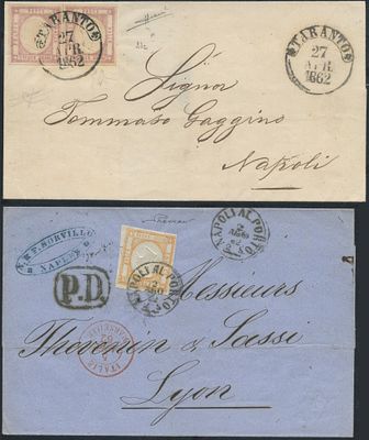 Prov. Napoletane - Storia Postale. 1861 - Due splendide lettere, la prima da Taranto per Napoli 