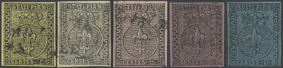 Parma - I emissione, la serie. 1852 - I emissione, n.1/5 usati e di ottima qualit&agrave;. Cat. 