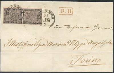 Parma - Storia Postale. 31.07.1856 - Busta da Piacenza per Torino affrancata per 30 centesimi 