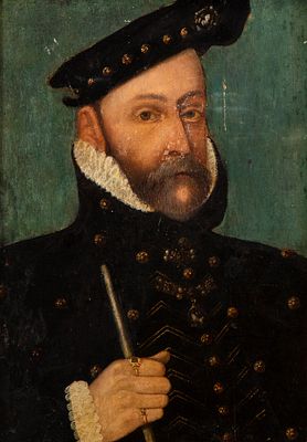 Artista francese, XVI secolo - Olio su tavola cm. 41,5x29,5. Framed The painting bears on the back 