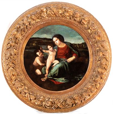 Raffaello Sanzio (Urbino , 1483 - Roma, 1520) Follower of - Oil on panel Ø cm. 70. Framed The 