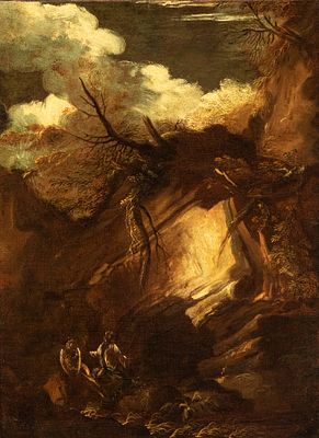 Salvator Rosa (Napoli, 1615 - 1673) Circle of - Oil on canvas cm. 64x48. Framed