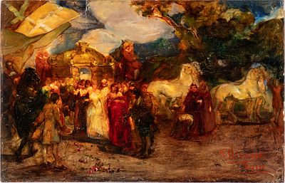 GIUSEPPE RIVAROLI (Cremona 1885 - Roma 1943), Corteo in stile settecentesco. GIUSEPPE RIVAROLI 