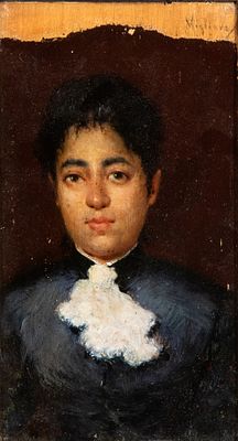 VINCENZO MIGLIARO
(Napoli 1858 - 1938)
, Ritratto di giovane donna 1885. VINCENZO MIGLIARO 