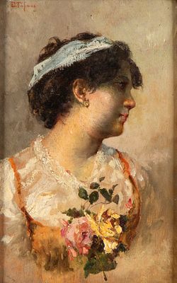 EDOARDO TOFANO
(Napoli 1838 - Roma 1920)
, Profilo di giovane donna. EDOARDO TOFANO (Napoli 1838 