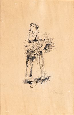 VINCENZO CAPRILE
(Napoli 1856 - 1936)
, Bozzetto per il quadro "Contadina con fascine". VINCENZO 