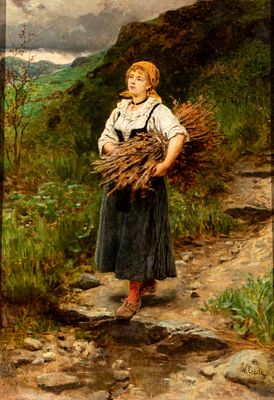 VINCENZO CAPRILE
(Napoli 1856 - 1936)
, Contadina con fascine. VINCENZO CAPRILE (Napoli 1856 - 