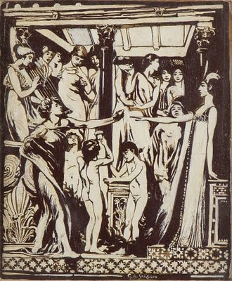 GIULIO ARISTIDE SARTORIO
(ROMA 1860 - ROMA 1932)
, Bozzetto preparatorio per una della scene 