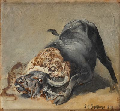 GIULIO ARISTIDE SARTORIO
(ROMA 1860 - ROMA 1932)
, Scena di predazione animale 1893. GIULIO 
