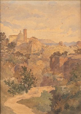 ENRICO COLEMAN
(Roma 1846 - 1911)
, Paesaggio di Ariccia 1904. ENRICO COLEMAN (Roma 1846 - 1911) 