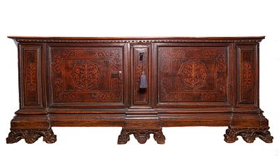 Renaissance inlaid chest, Northern Italy, 17th century. Height x width x depth: 165 x 55 x 67 