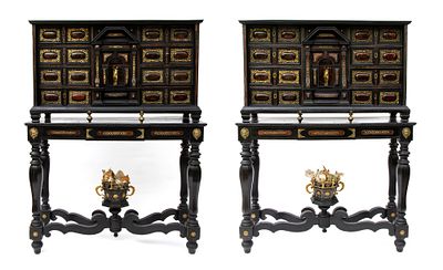 Pair of coin cabinet tortoiseshell inlaid, Rome, 18th century. Height x width x depth: 153 x 115 