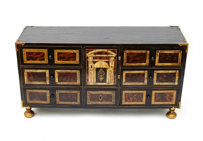 Ebonized wood and tortoiseshell coin cabinet Louis XVI, Northern Italy, 18th century. Height x 