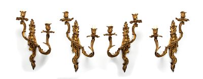 Four French gilded appliques, Louis XVI, 18th century. Height x width x depth: 46 x 25 x 18 cm. 