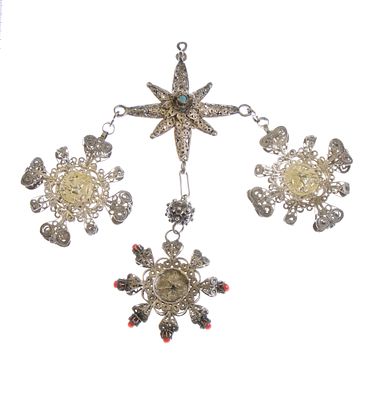 Old silver Sardinian ceremonial ornament. Height x width: 15 x 21 cm. Weight: 70,6 g. Worked in 