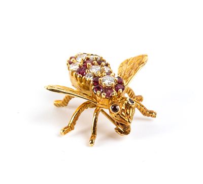 TIFFANY & CO.&reg; - 18k yellow gold, depicting an insect with body highlighted by rubies and 