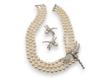 TIFFANY & CO.&reg; - The lot is comprising of: a three-strand saltwater cultured pearls necklace with 