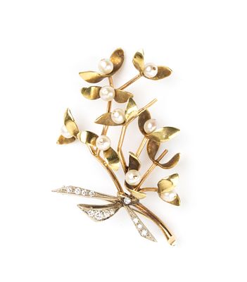 MISSAGLIA - yellow and white gold, with diamond ribbon and saltwater cultured pearl accents. 