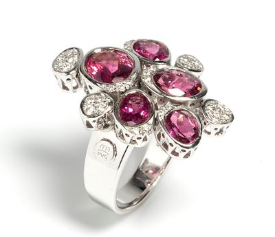PONTE VECCHIO - 18k white gold, with stylised floral motif set with rubellite tourmaline and 