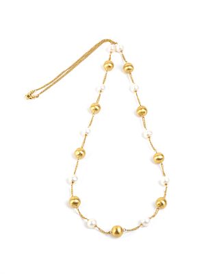 ESSE GIOIELLI - 18k yello gold double forged mesh chain, interrupted by gold beads and freshwater 