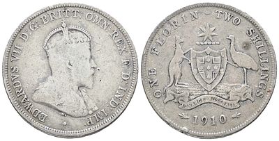 AUSTRALIA. Edoardo VII (1901-1910). Fiorino . 2 scellini 1910. Ag; 11,2gr; KM 21. MB