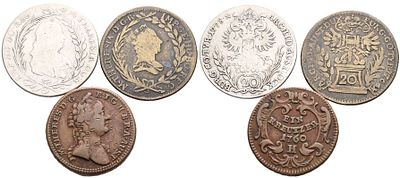 AUSTRIA. Maria Teresa d'Asburgo (1740-1780). Interessante lotto d 3 monete da 1 pfennig Cu, 20 