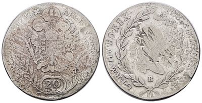 AUSTRIA. Giuseppe II (1780-1790). 20 kreuzer 1785 B (Kremniz). KM 2069; Ag; 6,15gr. B
