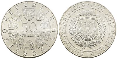 AUSTRIA. 50 scellini 1974 "125 anni delle forze di polizia austriache". KM 2920; Ag; 