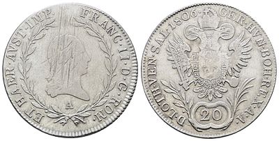 AUSTRIA. Francesco II (1792-1835). 20 kreuzer 1806 A (Vienna). KM 2140; Ag; 6,70gr. Graffi al 