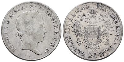 AUSTRIA. Ferdinando I (1835-1848). 20 kreuzer 1840 A (Vienna). KM 2208; Ag; 6,70gr. BB. .