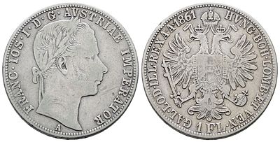 AUSTRIA. Francesco Giuseppe (1848-1916). Fiorino 1861 A (Vienna). KM 2219; Ag; 12,34gr. qBB