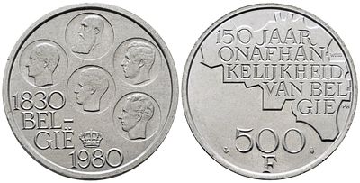 BELGIO. Baldovino (1948-1993). 500 franchi 1980. KM 161a; Ag; 25gr. SPL/FDC