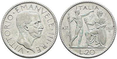 REGNO D'ITALIA. Vittorio Emanuele III (1900-1943). 20 lire 1928 "Littore". Ag; 15gr; 