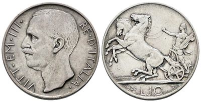 REGNO D'ITALIA. Vittorio Emanuele III (1900-1943). 10 lire 1928 "Biga"*. Ag; 10gr; 