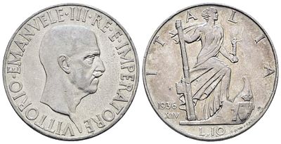 REGNO D'ITALIA. Vittorio Emanuele III (1900-1943). 10 lire 1936 "Impero". Ag; 10gr; 