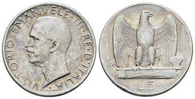 REGNO D'ITALIA. Vittorio Emanuele III (1900-1943). 5 lire 1926 "Aquilotto". Ag; 5gr; 
