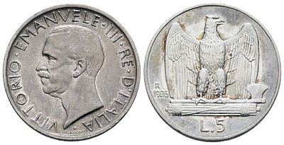 REGNO D'ITALIA. Vittorio Emanuele III (1900-1943). 5 lire 1926 "Aquilotto". Ag; 5gr; 