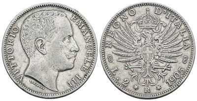 REGNO D'ITALIA. Vittorio Emanuele III (1900-1943). 2 lire 1905 "Aquila sabauda". Ag; 