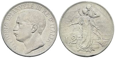 REGNO D'ITALIA. Vittorio Emanuele III (1900-1943). 2 lire 1911 "Cinquantenario". Ag; 