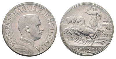 REGNO D'ITALIA. Vittorio Emanuele III (1900-1943). 2 lire 1912 "Quadriga veloce". Ag; 