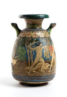 Vase with a mythological scene of the Calydonian Boar Hunt 1930s\1940s Slipware 33 x 23 cm 