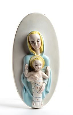 MANIFATTURA LENCI, Madonna with Child Ceramic 8 x 40 x 21 cm Stamp under the base: Lenci, Made 