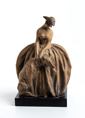 GUIDO CACCIAPUOTI (Napoli 1892 - Milano 1953), Lady with greyhound. GUIDO CACCIAPUOTI (Napoli 