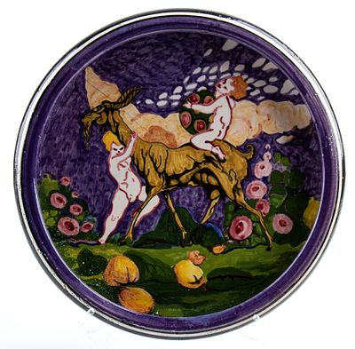Plate with a decoration of putti and a goat Ceramic 4 x 27 cm Initialed on the underside: P. 