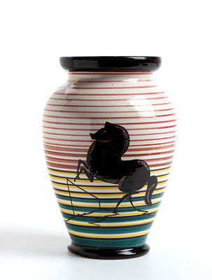 Rometti-style ceramic vase Ceramic 25,5 x 17 cm ca. Signed under the base: V. B. F. Excellent 