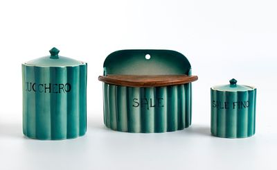 MANIFATTURA CERAMICA GALVANI, Lot composed by: a sugar bowl and two salt cellars Ceramic 