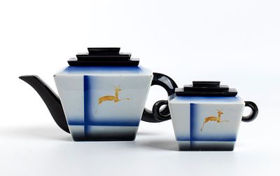 MANIFATTURA CERAMICA GALVANI, Lot composed of a sugar bowl and a teapot with lids Airbrush 